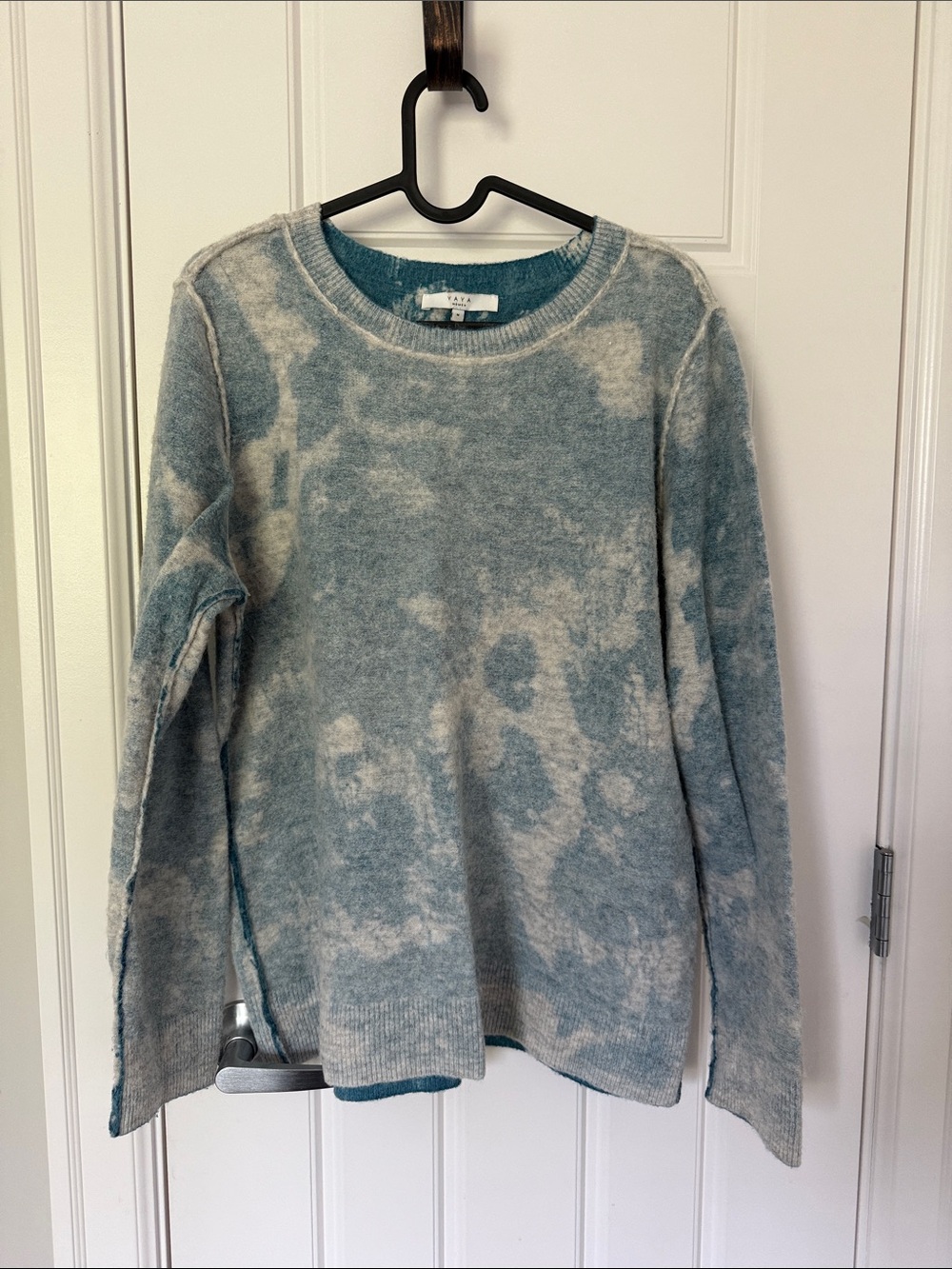 Washed Teal & Cream Crew Neck Sweater
